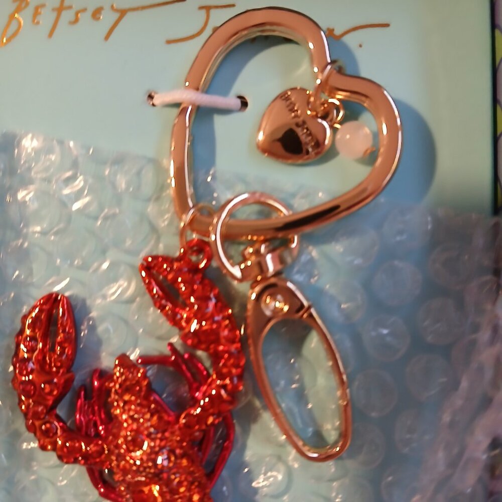 Betsey Johnson Crystal Lobster Bag Charm / Key Fob Red NIB - Picture 2 of 6